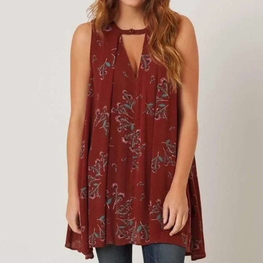 Free People Tunic Top XSโ Maroon Boho Flowy Bell Sleeve Mini Dress Festival